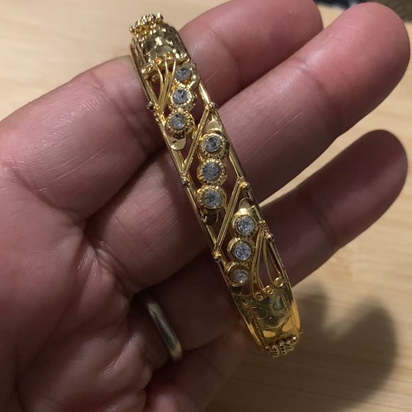 Gold Bangle with Rhinestones - Picture 2 of 4